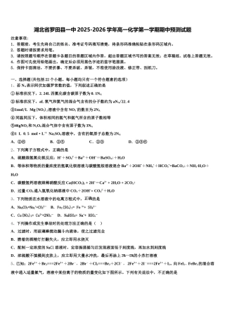 湖北省罗田县一中2025-2026学年高一化学第一学期期中预测试题含解析