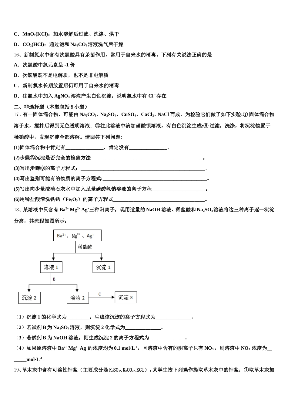 湖北省华中师范大学东湖开发区第一附属中学2025年高一上化学期中质量跟踪监视试题含解析_第3页