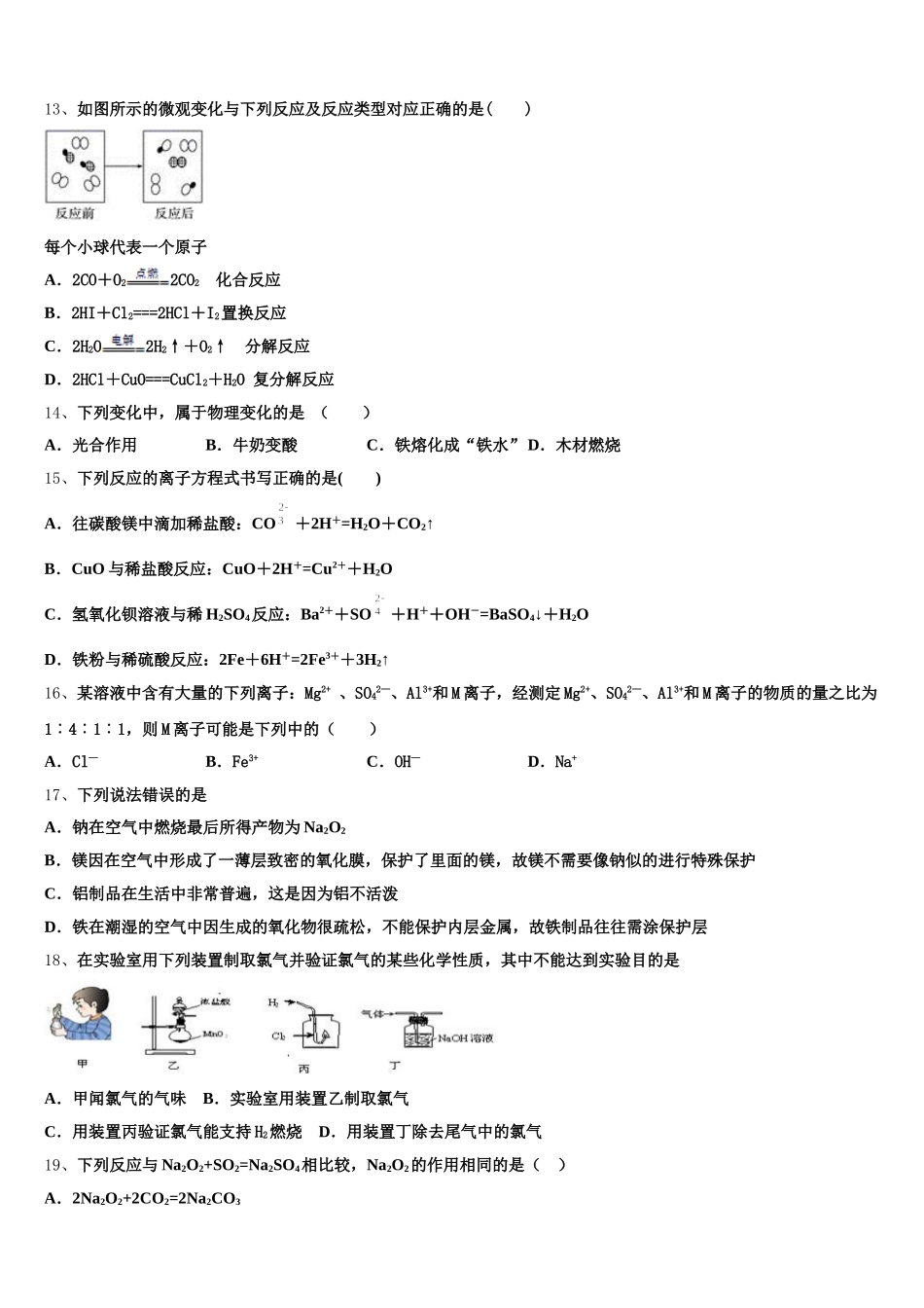 2025年湖北省东风高级中学高一上化学期中预测试题含解析_第3页
