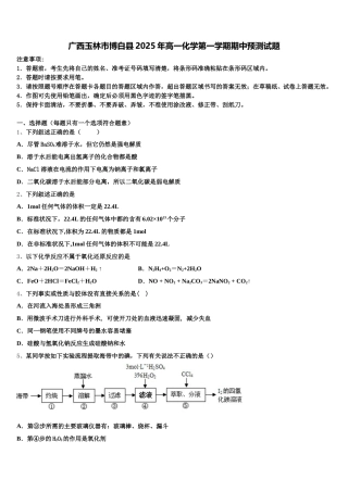 广西玉林市博白县2025年高一化学第一学期期中预测试题含解析