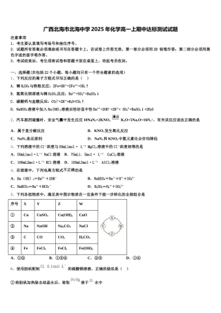 广西北海市北海中学2025年化学高一上期中达标测试试题含解析