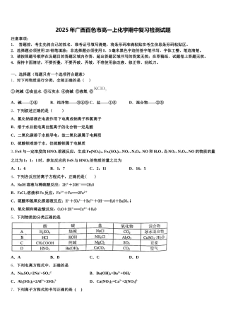 2025年广西百色市高一上化学期中复习检测试题含解析