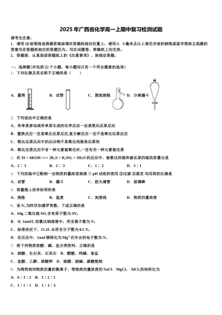 2025年广西省化学高一上期中复习检测试题含解析