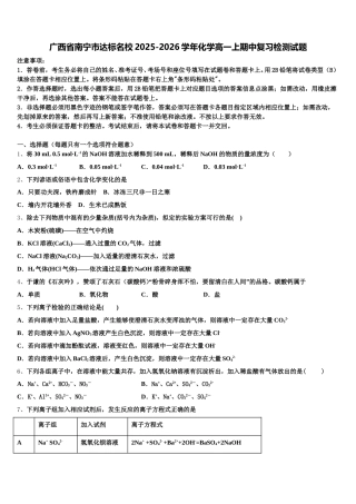 广西省南宁市达标名校2025-2026学年化学高一上期中复习检测试题含解析