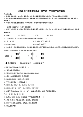 2026届广西梧州柳州高一化学第一学期期中统考试题含解析