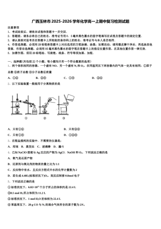 广西玉林市2025-2026学年化学高一上期中复习检测试题含解析