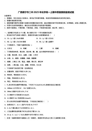 广西南宁市二中2025年化学高一上期中质量跟踪监视试题含解析