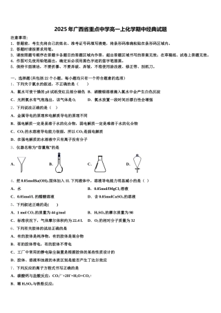 2025年广西省重点中学高一上化学期中经典试题含解析
