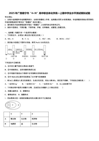 2025年广西南宁市“4+N”高中联合体化学高一上期中学业水平测试模拟试题含解析