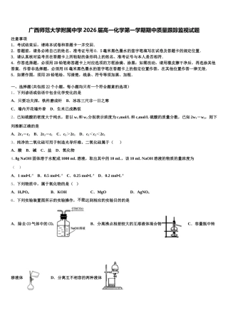 广西师范大学附属中学2026届高一化学第一学期期中质量跟踪监视试题含解析