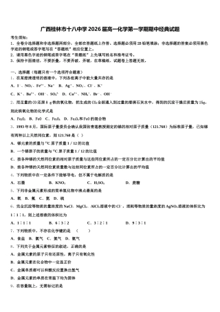 广西桂林市十八中学2026届高一化学第一学期期中经典试题含解析