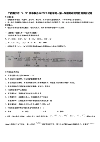 广西南宁市“4  N”高中联合体2025年化学高一第一学期期中复习检测模拟试题含解析
