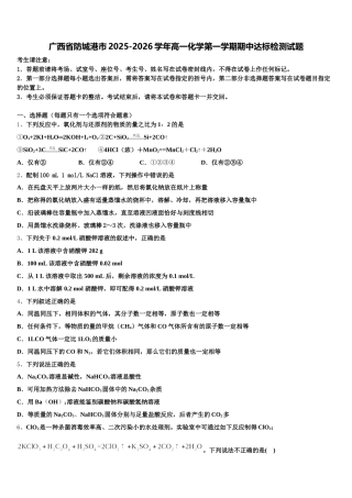 广西省防城港市2025-2026学年高一化学第一学期期中达标检测试题含解析