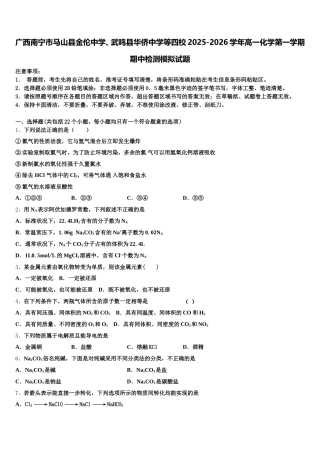 广西南宁市马山县金伦中学、武鸣县华侨中学等四校2025-2026学年高一化学第一学期期中检测模拟试题含解析
