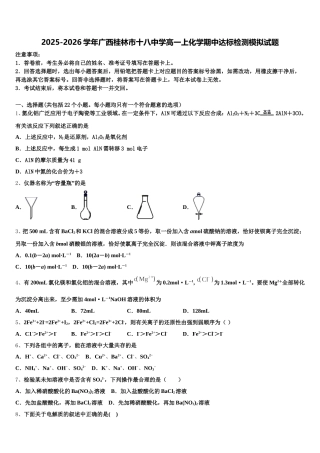 2025-2026学年广西桂林市十八中学高一上化学期中达标检测模拟试题含解析