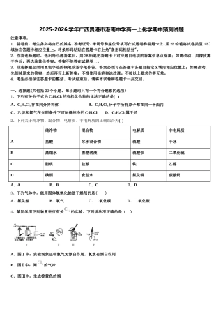 2025-2026学年广西贵港市港南中学高一上化学期中预测试题含解析