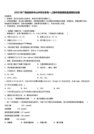 2025年广西省桂林中山中学化学高一上期中质量跟踪监视模拟试题含解析