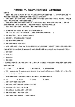 广西柳州铁一中、南宁三中 2025年化学高一上期中监测试题含解析