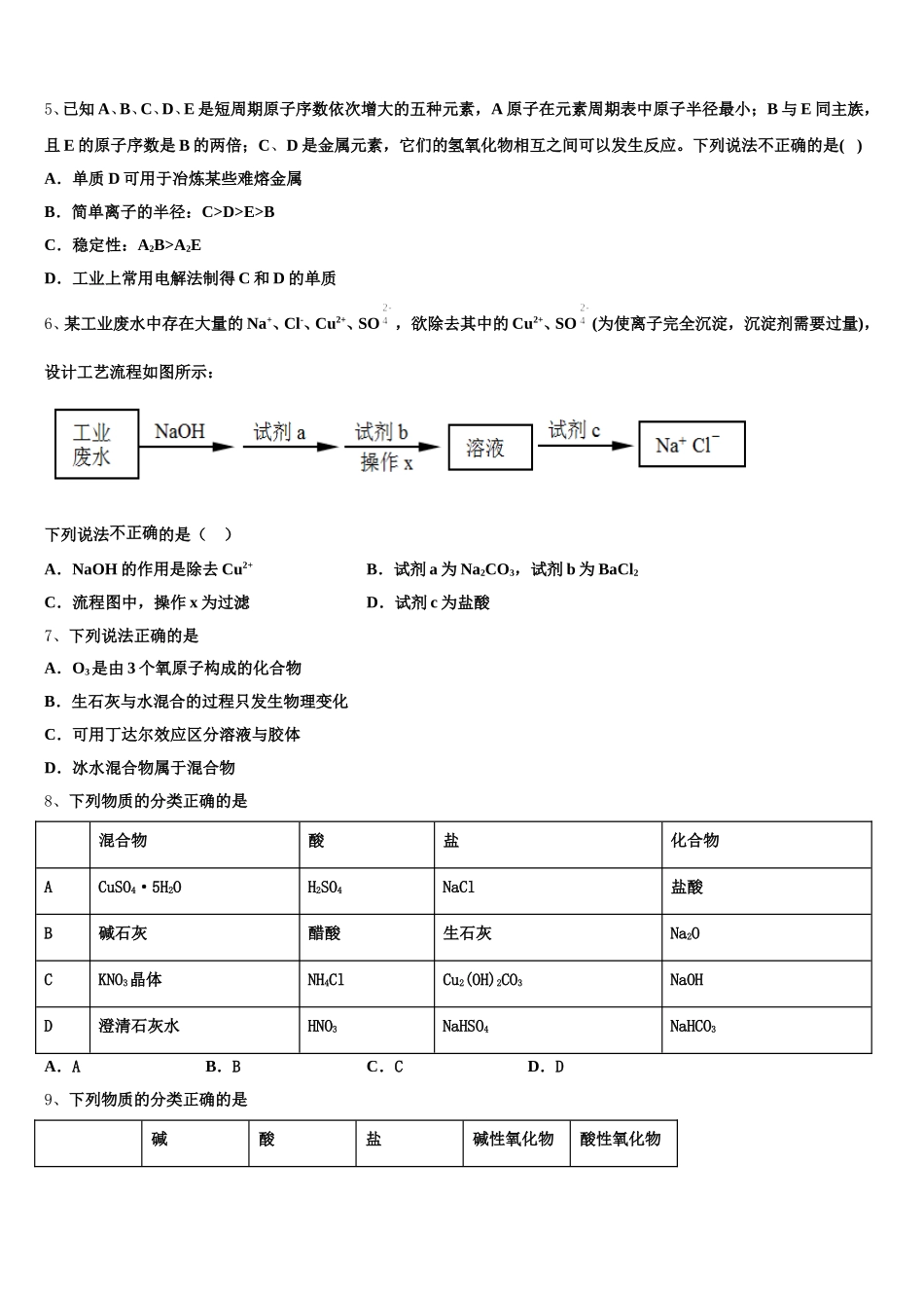 天津市天津中学2026届化学高一上期中教学质量检测试题含解析_第2页