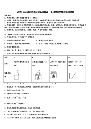 2025年天津市武清区等五区县高一上化学期中监测模拟试题含解析