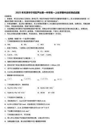 2025年天津市宁河区芦台第一中学高一上化学期中达标测试试题含解析