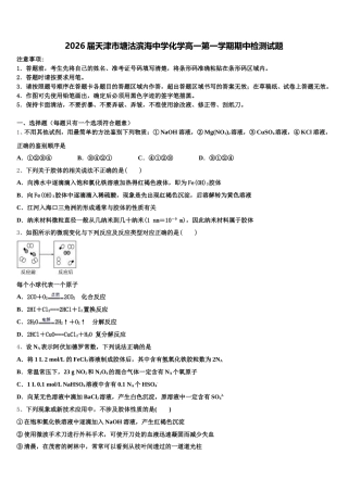 2026届天津市塘沽滨海中学化学高一第一学期期中检测试题含解析