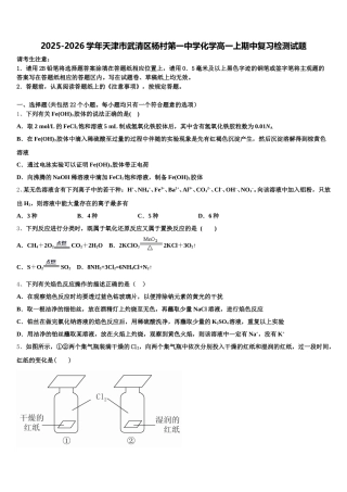 2025-2026学年天津市武清区杨村第一中学化学高一上期中复习检测试题含解析