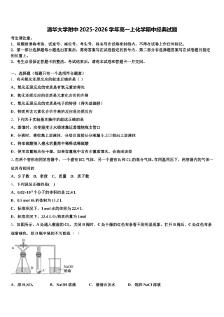 清华大学附中2025-2026学年高一上化学期中经典试题含解析