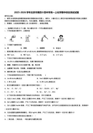 2025-2026学年北京市第四十四中学高一上化学期中综合测试试题含解析