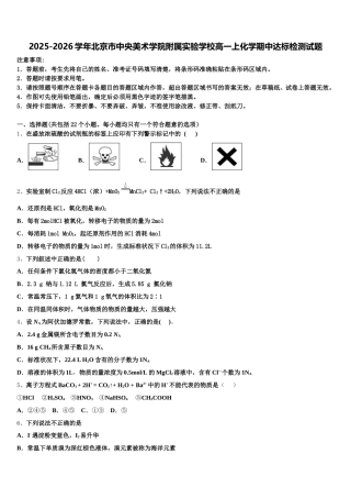 2025-2026学年北京市中央美术学院附属实验学校高一上化学期中达标检测试题含解析