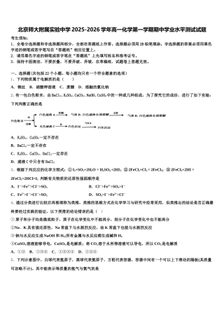北京师大附属实验中学2025-2026学年高一化学第一学期期中学业水平测试试题含解析