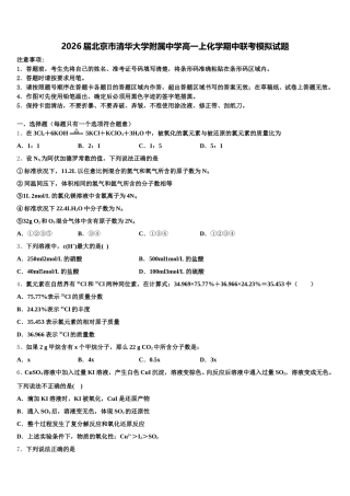 2026届北京市清华大学附属中学高一上化学期中联考模拟试题含解析