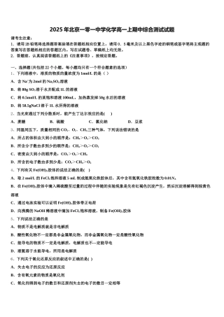 2025年北京一零一中学化学高一上期中综合测试试题含解析