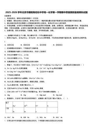 2025-2026学年北京市朝阳陈经纶中学高一化学第一学期期中质量跟踪监视模拟试题含解析