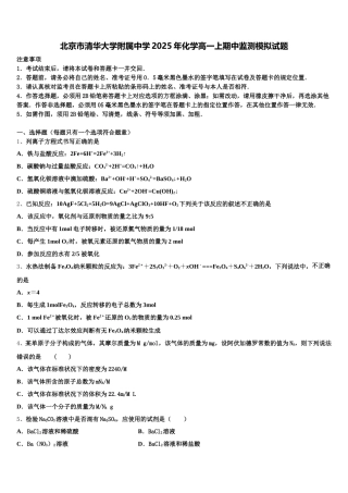 北京市清华大学附属中学2025年化学高一上期中监测模拟试题含解析