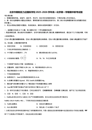 北京市朝阳区力迈国际学校2025-2026学年高一化学第一学期期中联考试题含解析