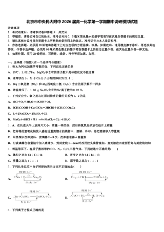 北京市中央民大附中2026届高一化学第一学期期中调研模拟试题含解析