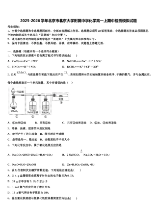 2025-2026学年北京市北京大学附属中学化学高一上期中检测模拟试题含解析