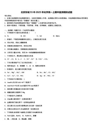 北京东城55中2025年化学高一上期中监测模拟试题含解析