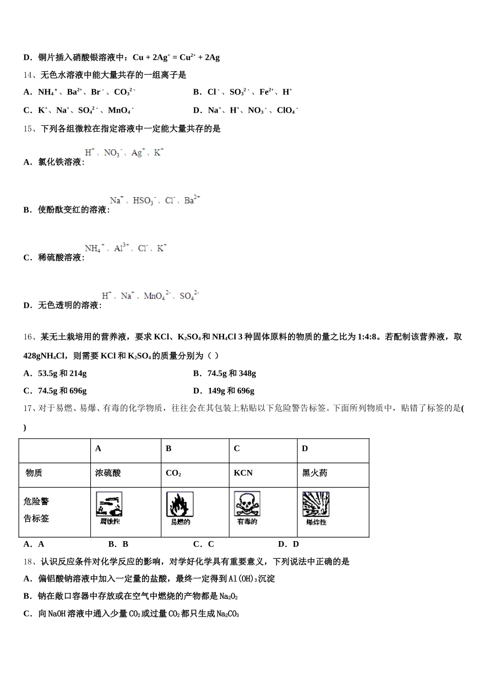 北京三中2025年高一上化学期中教学质量检测试题含解析_第3页