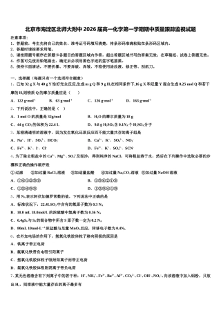 北京市海淀区北师大附中2026届高一化学第一学期期中质量跟踪监视试题含解析