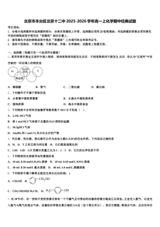 北京市丰台区北京十二中2025-2026学年高一上化学期中经典试题含解析
