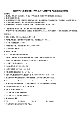 北京市大兴区市级名校2026届高一上化学期中质量跟踪监视试题含解析
