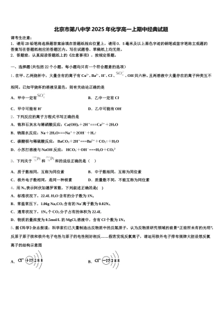 北京市第八中学2025年化学高一上期中经典试题含解析