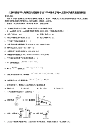 北京市首都师大附属回龙观育新学校2026届化学高一上期中学业质量监测试题含解析
