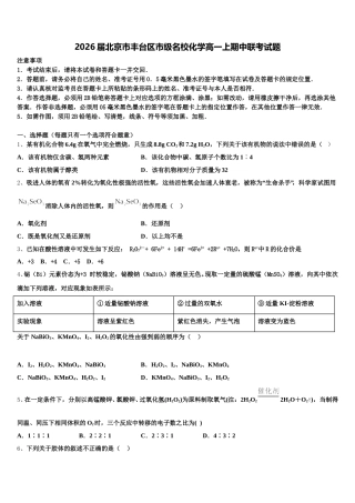 2026届北京市丰台区市级名校化学高一上期中联考试题含解析
