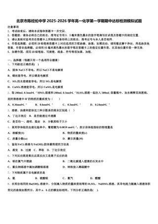 北京市陈经纶中学2025-2026学年高一化学第一学期期中达标检测模拟试题含解析
