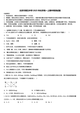 北京市第五中学2025年化学高一上期中预测试题含解析