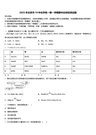 2025年北京市19中化学高一第一学期期中达标检测试题含解析