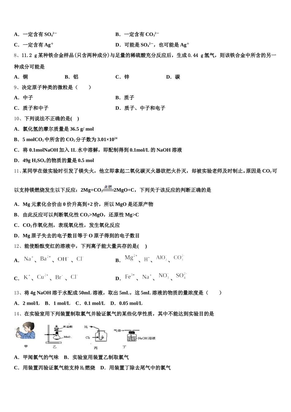 北京市西城区西城外国语学校2025年化学高一第一学期期中统考模拟试题含解析_第2页
